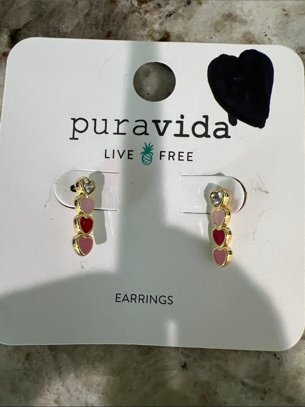 Pura Vida Gold-Tone Pink & Red Enamel Heart Drop Earrings
